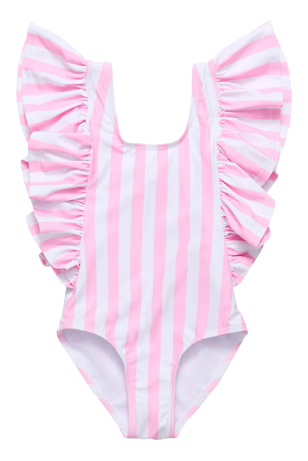 Kids Stripe Wide Frill Swimsuit