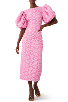 Jacquard Puff-Sleeve Maxi Dress