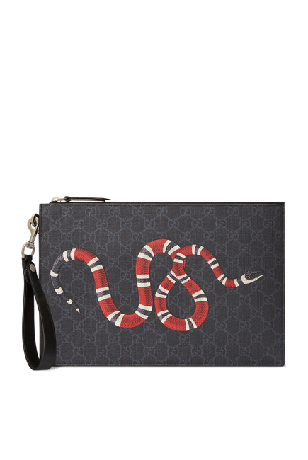 Gucci GG Supreme Bestiary Pouch With Kingsnake