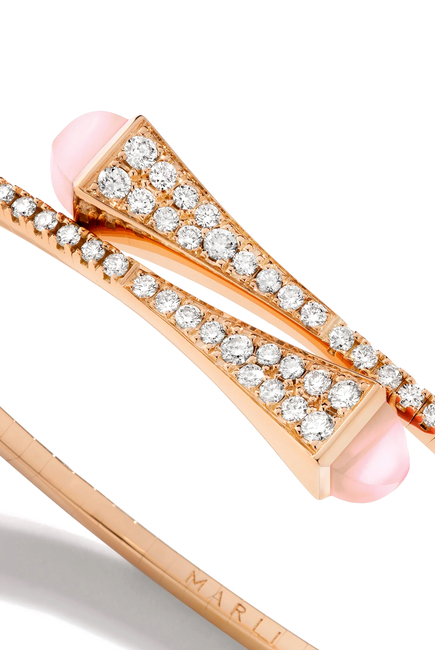 Cleo Slim Slip-On Bracelet, 18k Rose Gold with Diamond & Pink Quartzite
