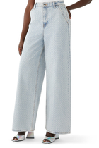 Blue Rhinestone Wide Leg Jeans