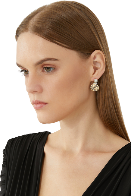 Round Earrings, 18k Yellow Gold  with  Pearls & Sterling Silver