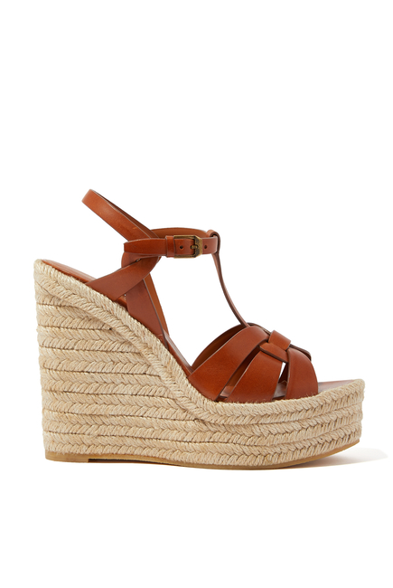 Saint Laurent Tribute Espadrilles Wedge in Smooth Leather