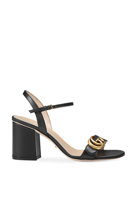 Gucci Logo Leather Mid-Heel Sandals