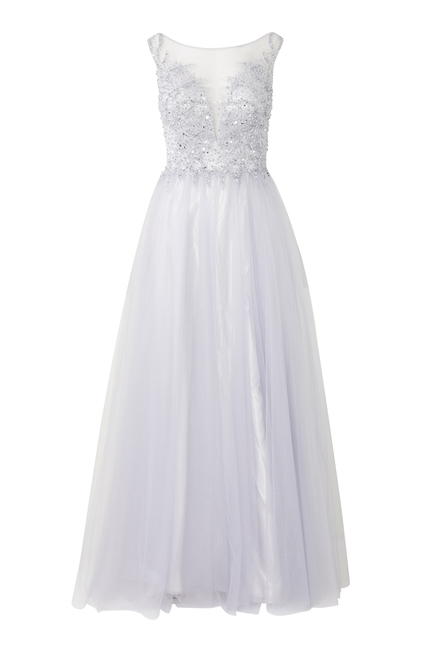 Sleeveless Sequin Embroidered Tulle Gown