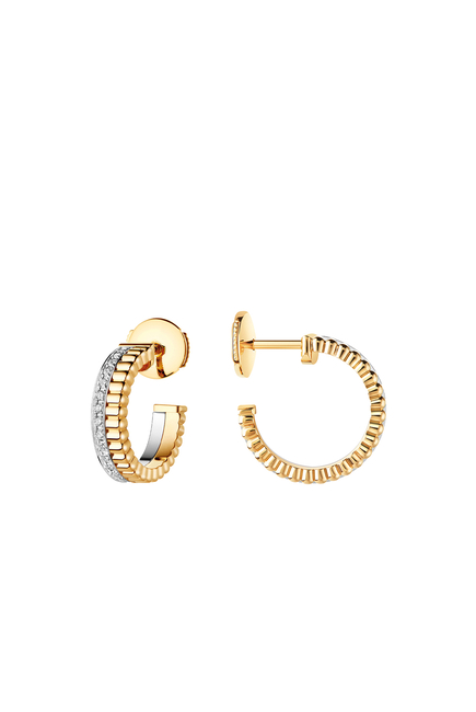 Quatre Hoop Earrings, 18k Mixed Gold & Diamonds