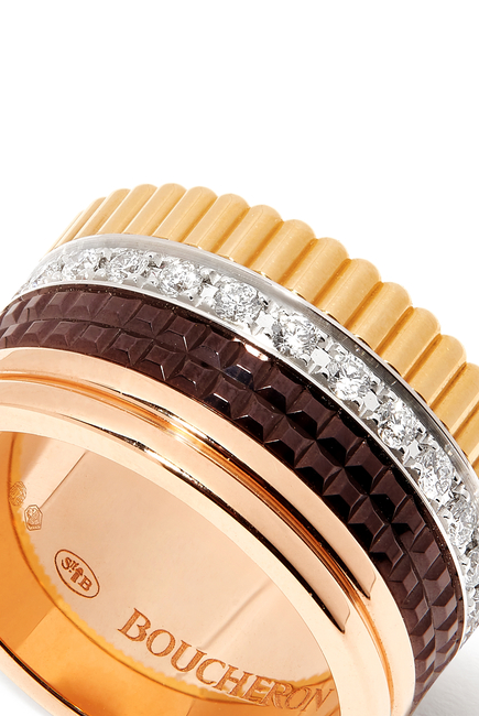 Quatre Classique Large Ring, 18k Mix Gold with Diamonds