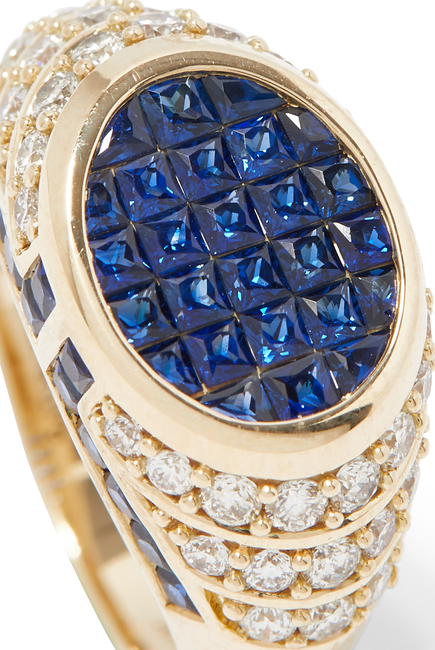 Pinky Ring, 14k Yellow Gold with Sapphires & Diamonds