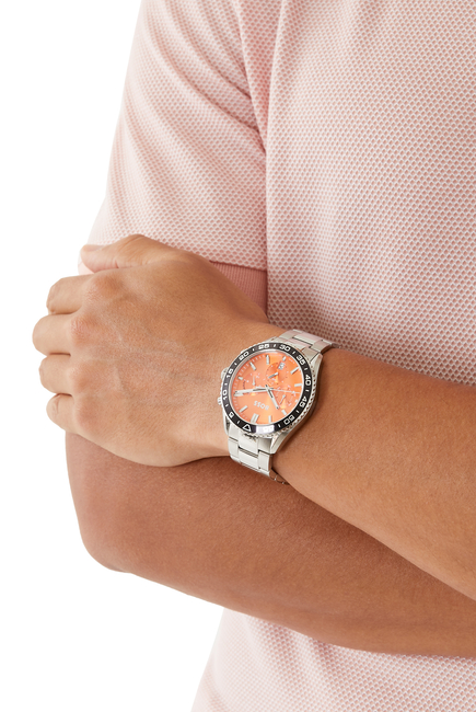 Link Bracelet Chronograph Watch with Orange Dial