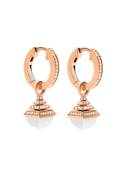 Cleo Mini Rev Drop Earrings, 18K Rose Gold with White Agate & Diamonds