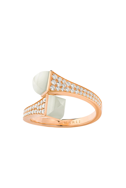Cleo Diamond Midi Ring, 18k Pink Gold with White Agate & Diamonds