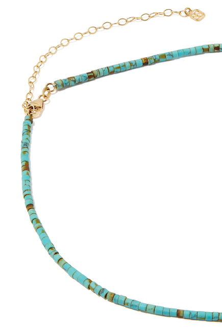 Single Rondelle Beaded Necklace, 14k Yellow Gold with Turquoise & Diamond