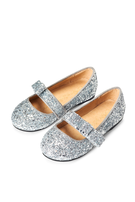 Kids Glitter Bow Strap Ballerinas