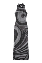 Iride-Print Sleeveless Mesh Dress