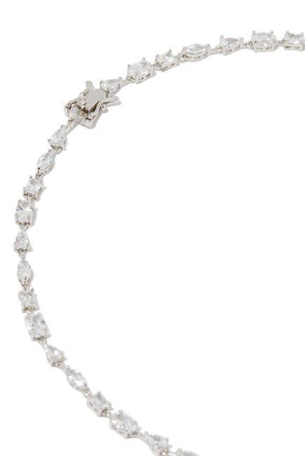 Multi-CZ Delicate Reviere Necklace, Rhodium-Plated Brass & Cubic Zirconia