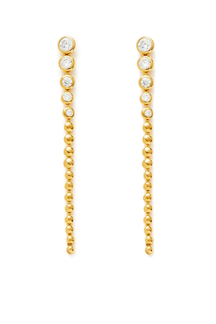 Articulated Beaded Long Drop Earrings, 18k Gold-Plated Recycled Sterling Silver