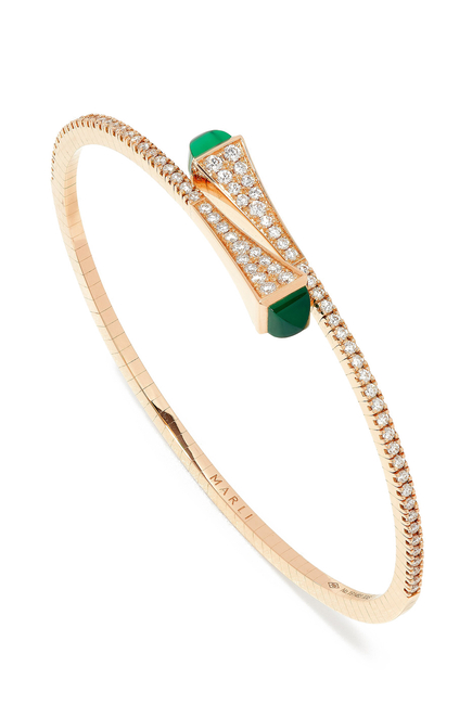 Cleo Slim Slip-on Bracelet, 18k Yellow Gold with Green Agate & Diamond