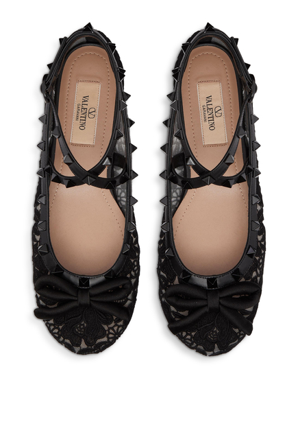 Rockstud Embroidered Ballerina Flats