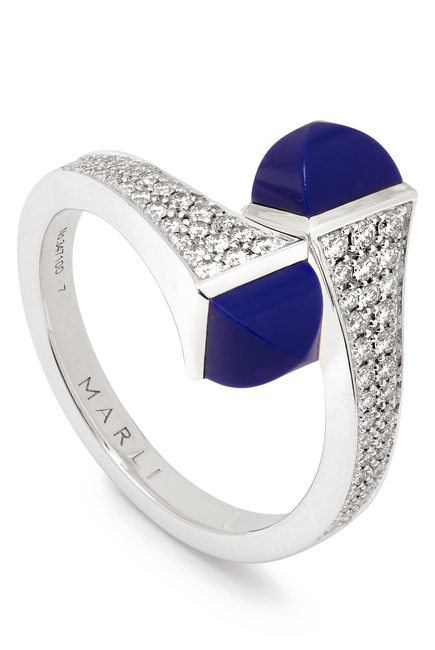 Cleo Slim Ring, 18k White Gold with Diamonds & Lapis Lazuli