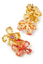 Paradise Flower Double Drop Earrings, Plated Metal & Cubic Zirconia, Glass Stone, Titanium Posts