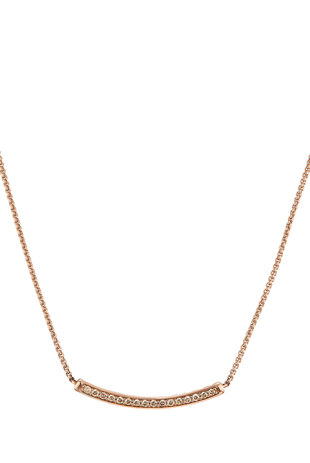 Petite Pave Bar 17in Necklace, 18k Pink Gold & Diamonds