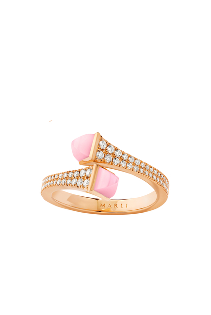Cleo Slim Ring, 18k Rose Gold, Diamond & Pink Quartzite 