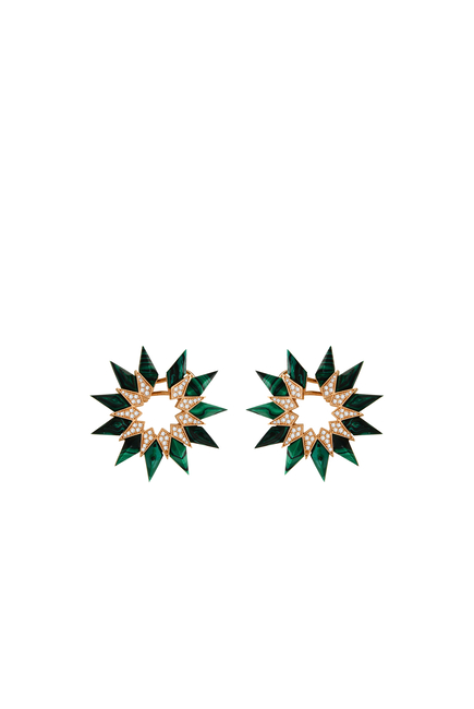 Nord Earrings, 18k Rose Gold with Malachite & Diamonds