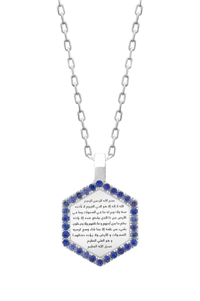Ayat Al Kursi Pendant Necklace, 18k White Gold & Sapphires