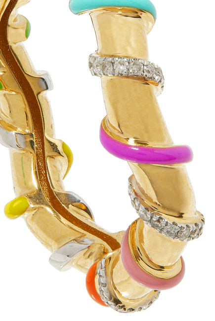 Twisted Enamel Hoop Earrings, 18k Yellow Gold & Diamonds