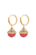 Cleo Mini Rev Drop Earrings, 18k Yellow Gold Pink Coral & Diamonds