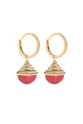 Cleo Mini Rev Drop Earrings, 18k Yellow Gold Pink Coral & Diamonds