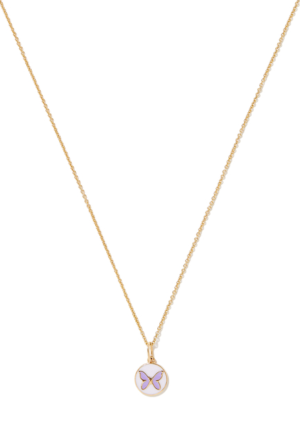 Kids Butterfly Medallion Charm Necklace, 14k Yellow Gold & Lavender Enamel