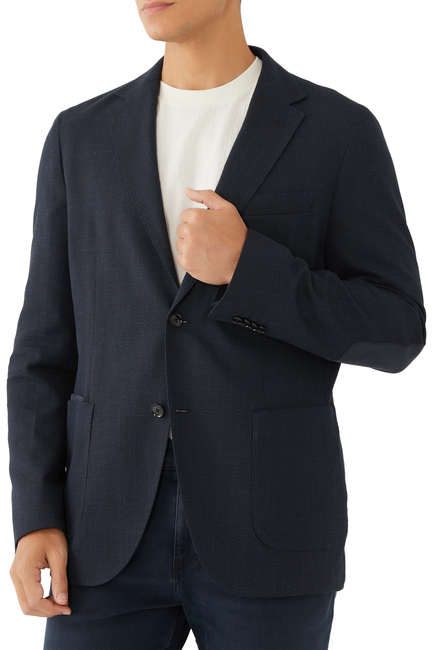 Regular-Fit Jacket In A Herringbone Stretch-Cotton Blend