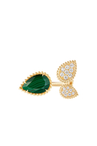 Serpent Boheme 3 Motif Ring, 18k Yellow Gold with Diamonds & Malachite