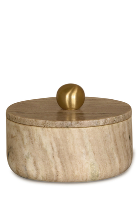 Large Onyx Marble Round Box with Golden Knob