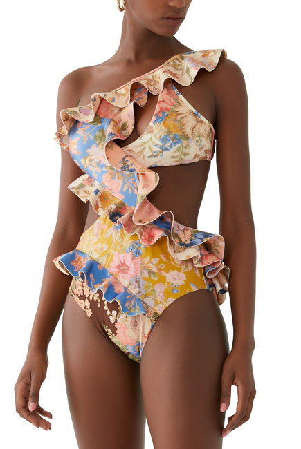August Asymmetric Frill One-Piece Swimsuit