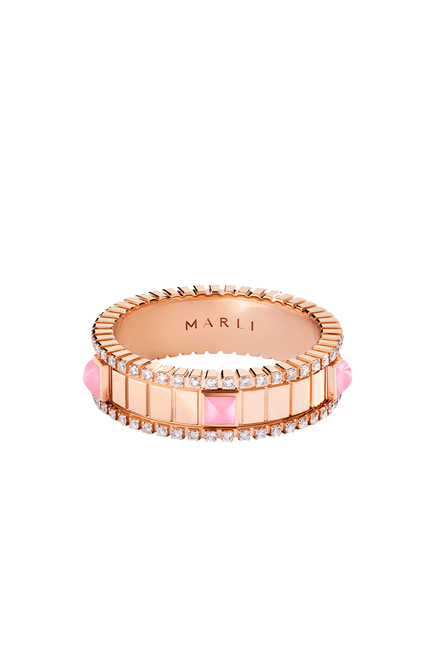 LIFE Ring, 18K Rose Gold, Diamonds & Pink Opal