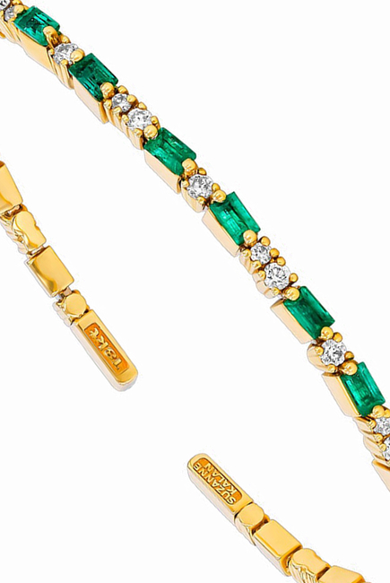 Uneven Bracelet, 18k Gold with Emeralds & Diamonds