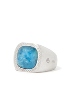 Apatite Signet Ring, Sterling Silver with Apatite & Quartz Stones