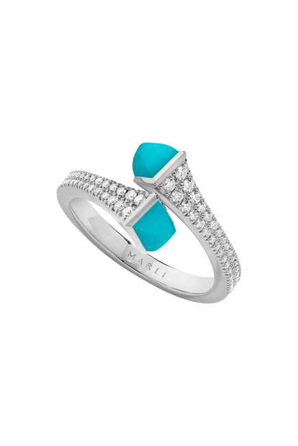 Cleo Slim Ring, 18k White Gold with Turquoise & Diamonds