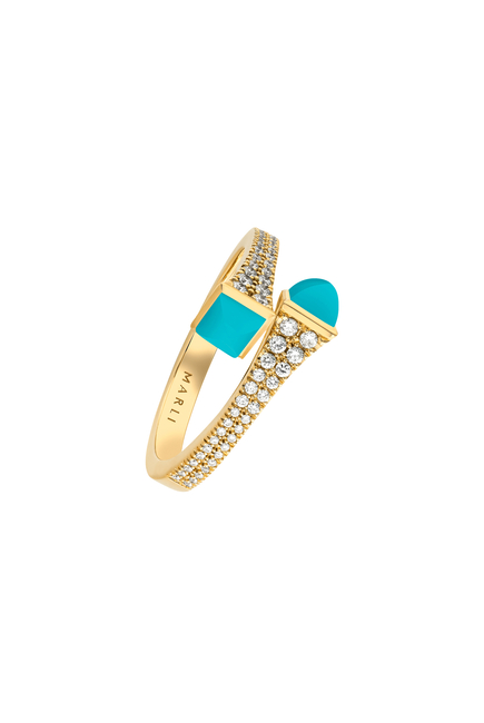 Cleo  Slim Ring, 18k Yellow Gold with Turquoise & Diamonds