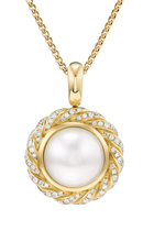 Classics Pearl Halo Pendant, 18k Yellow Gold & Diamonds