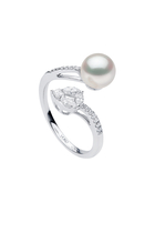 Starlight Ring, 18k White Gold, Diamonds & Akoya Pearl