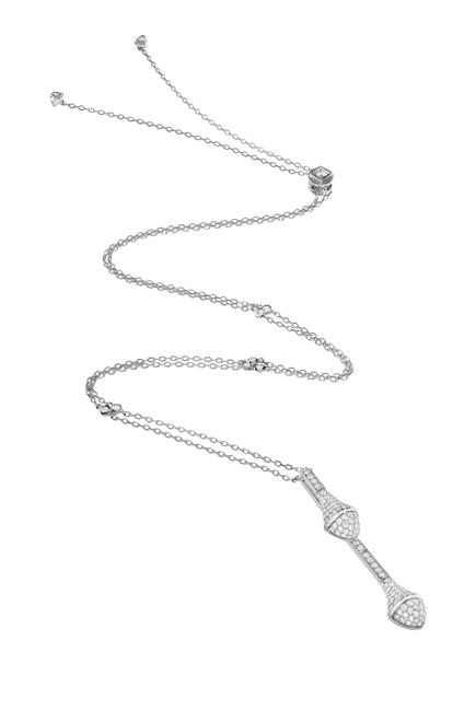 Cleo Long Chain Drop Pendant, 18k White Gold Full Diamond