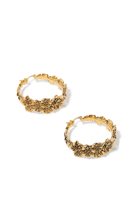 Talisman Poppy Flower Hoop Earrings, 24k Gold-Plated Brass