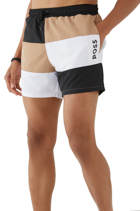 Color-Blocked Recycled Material Swim Shorts