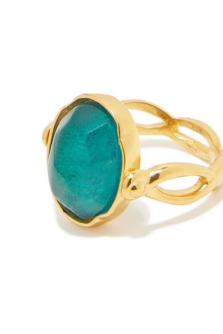 Cabochon Oval Ring, 24k Gold-Plated Brass & Quartz