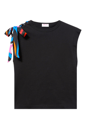 Marmo-Print Cotton Tie Shoulder T-Shirt