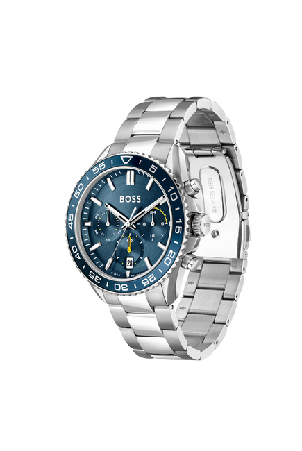 Runner Link-Bracelet Chronograph Watch With Blue Dial