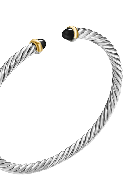 Cable Flex Bracelet, Sterling Silver with 18k Yellow Gold and Black Onyx